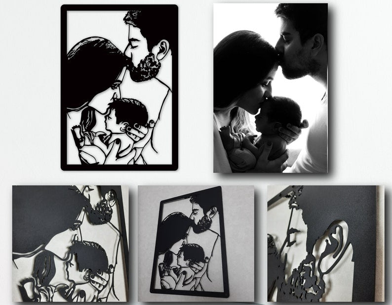 Metal Family Portrait from Photo, Couples Portrait, Immortalize the Moment, Anniversary Gift For Parent, Laser Cut Metal Sign, Handmade Gift