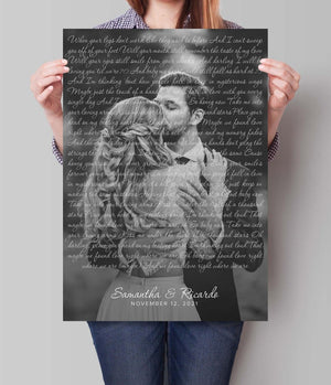 Wedding Song Lyrics with Photo Personalized First Dance Favorite Song Canvas Print 1st Anniversary Custom Sign Framed Fathers Day Gift