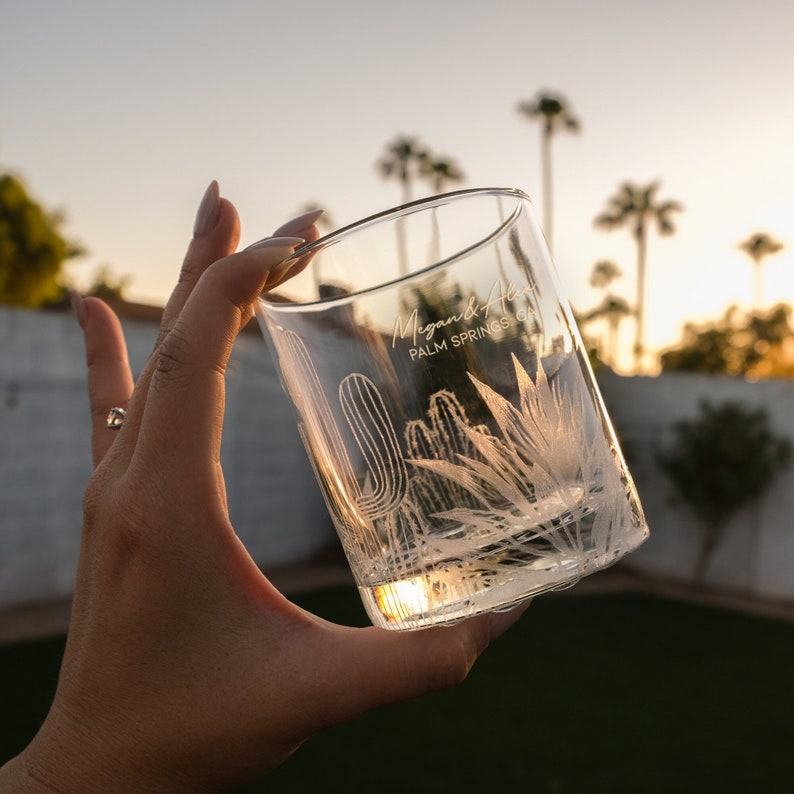 Personalized Desert Cocktail Glass - Add Name, Desert Wedding Glasses, Cactus Themed Whiskey & Tequila Glass, Wedding Favors, Design: CACTUS