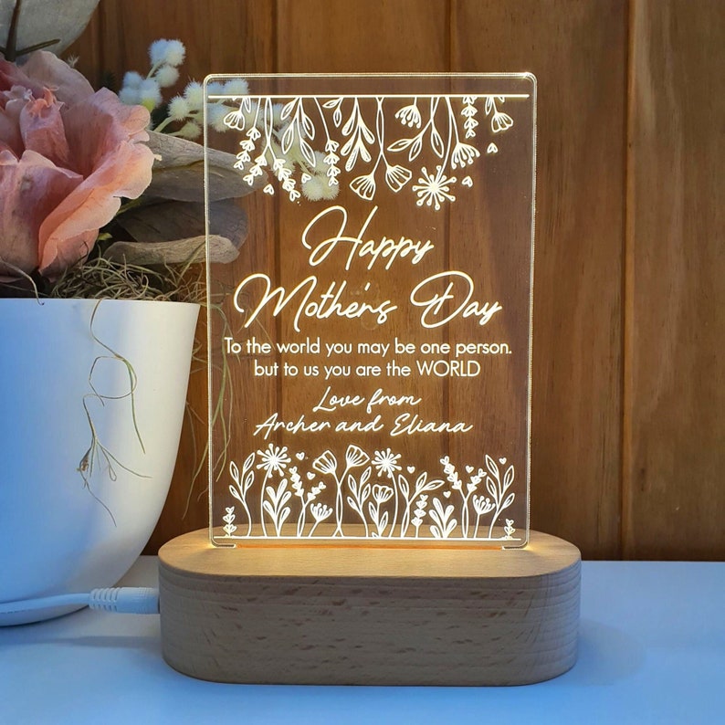 Personalised First Mother's Day Gift Plaque Light - Mother's Day Gift From Daughter - Gift for Mum - Happy First Mother's Day Flower Boarder