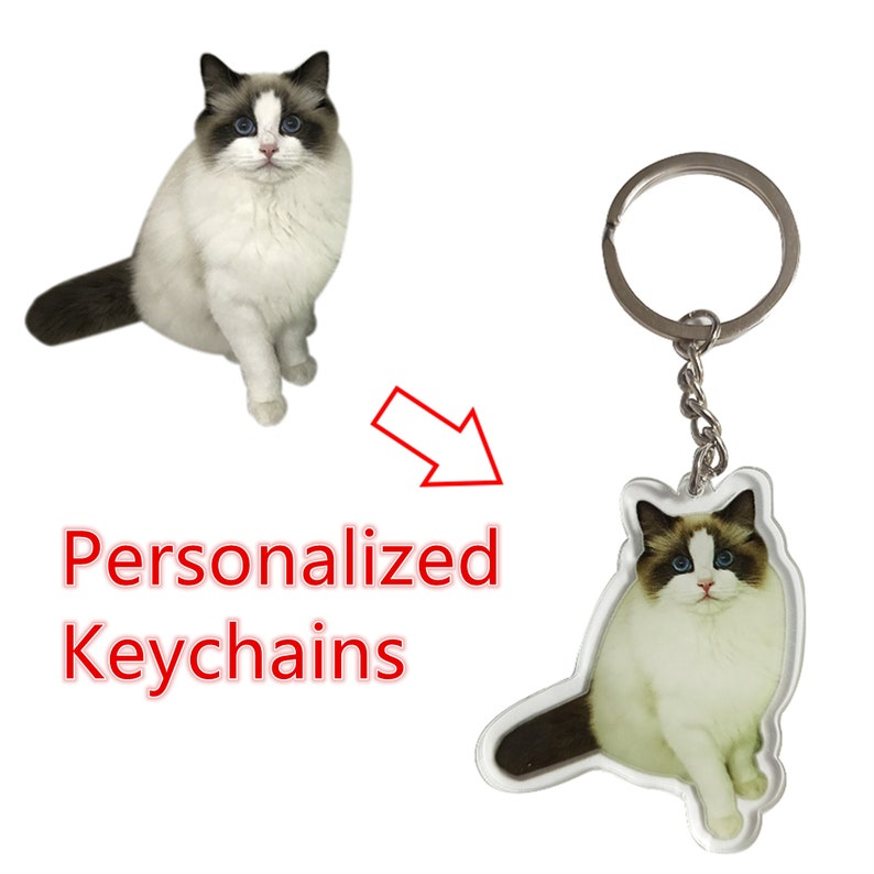 Cat Full Body Custom Acrylic Pet Photo Keychain Personalized Design Key Chain Pet Memorial Gift Watercolor Acrylic Cute Keychain