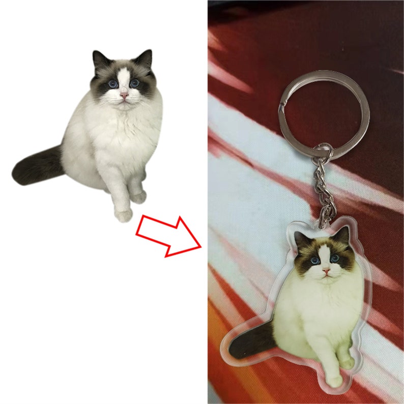 Cat Full Body Custom Acrylic Pet Photo Keychain Personalized Design Key Chain Pet Memorial Gift Watercolor Acrylic Cute Keychain