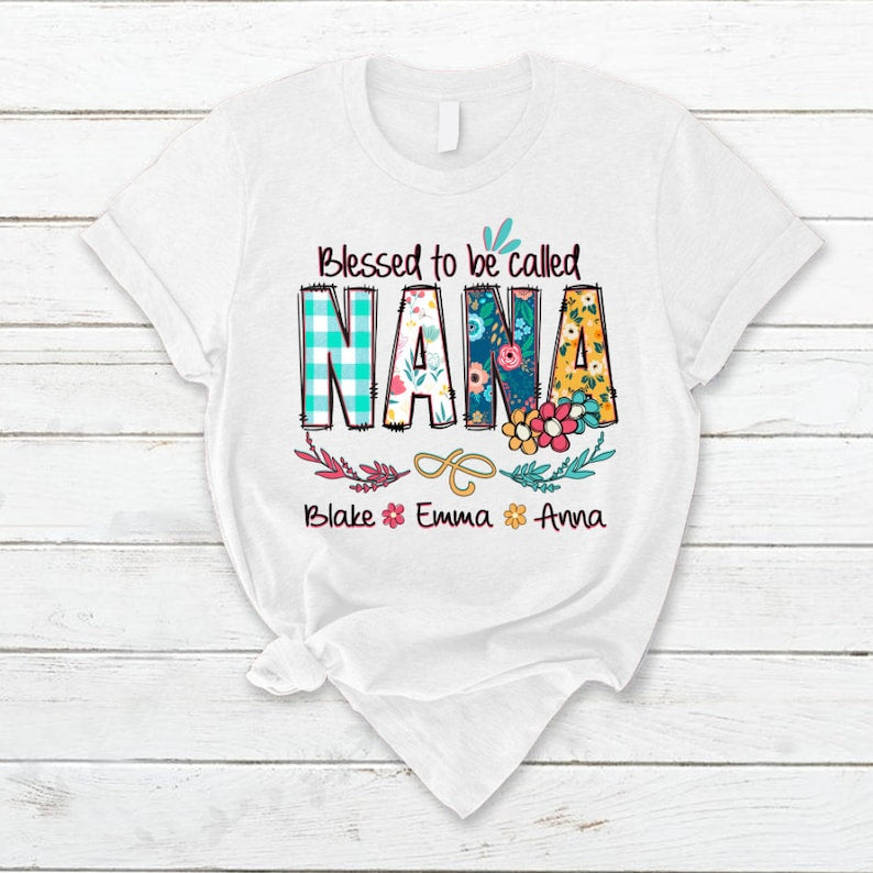 Personalized Grandma Shirt Custom Blessed To Be Called Nana Kids Art Flower Nana T-Shirt, Custom Grandma Tee with name, first time grandma