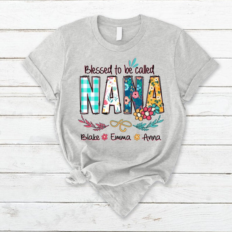 Personalized Grandma Shirt Custom Blessed To Be Called Nana Kids Art Flower Nana T-Shirt, Custom Grandma Tee with name, first time grandma