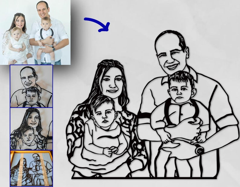 Metal Family Portrait from Photo, Couples Portrait, Immortalize the Moment, Anniversary Gift For Parent, Laser Cut Metal Sign, Handmade Gift