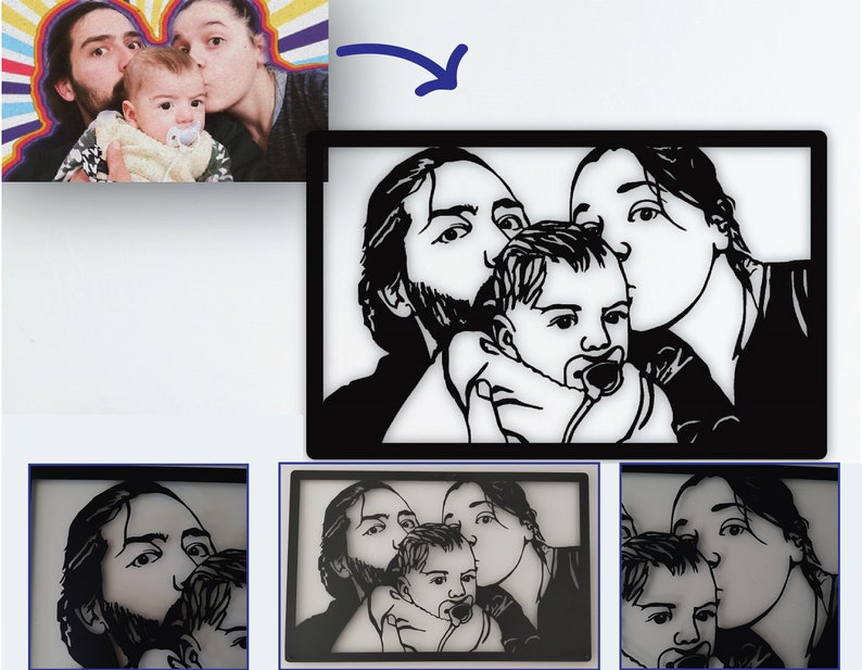 Metal Family Portrait from Photo, Couples Portrait, Immortalize the Moment, Anniversary Gift For Parent, Laser Cut Metal Sign, Handmade Gift