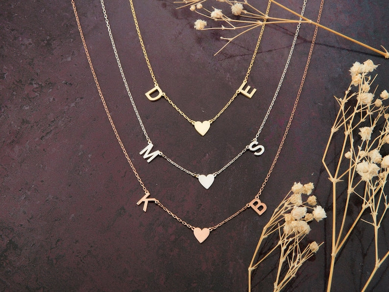 Gold Initial Necklaces, Couples Heart Necklace, Gold Name Necklace, Letter Necklace, Meaningful Gift For Moms, Gift For Mothers Day