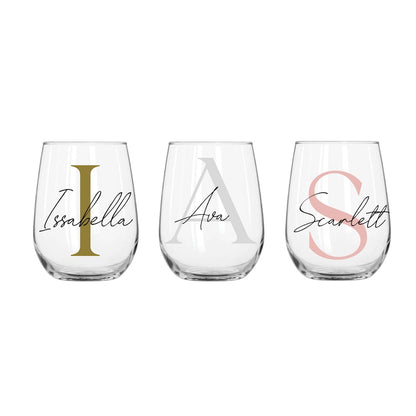 Personalised Name and Large Initial 15oz Stemless Wine Glass | Personalised Name and Age Wine Glass | Birthday Milestone | Wedding Gift