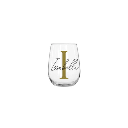 Personalised Name and Large Initial 15oz Stemless Wine Glass | Personalised Name and Age Wine Glass | Birthday Milestone | Wedding Gift
