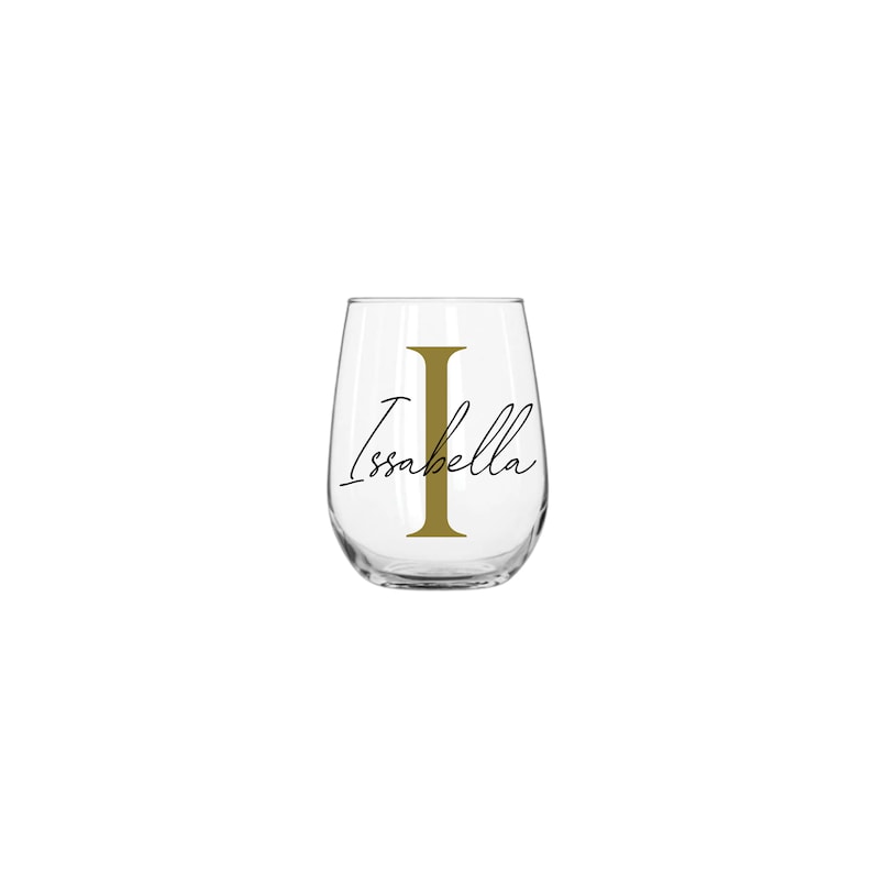 Personalised Name and Large Initial 15oz Stemless Wine Glass | Personalised Name and Age Wine Glass | Birthday Milestone | Wedding Gift