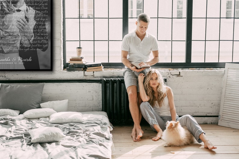 Wedding Song Lyrics with Photo Personalized First Dance Favorite Song Canvas Print 1st Anniversary Custom Sign Framed Fathers Day Gift