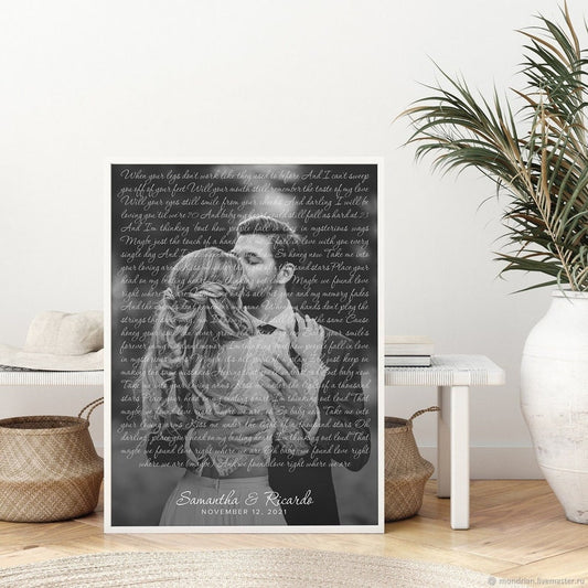 Wedding Song Lyrics with Photo Personalized First Dance Favorite Song Canvas Print 1st Anniversary Custom Sign Framed Fathers Day Gift