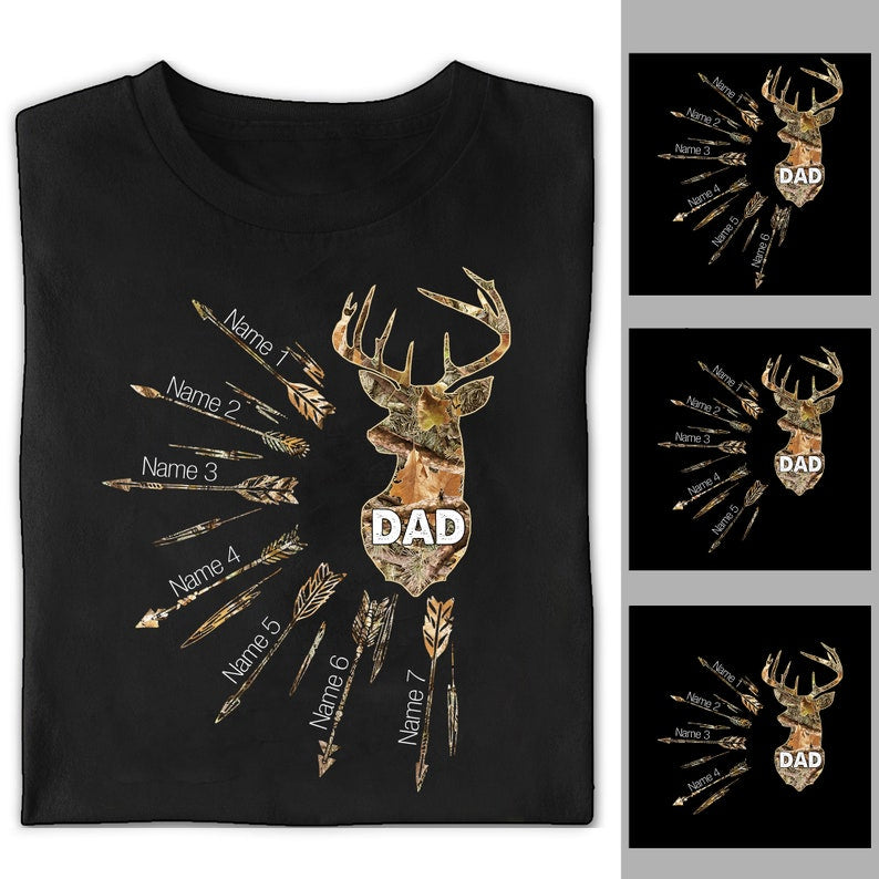 Personalized Hunting Dad Grandpa Shirt, Dad with Kids Names, Father Day Shirt, Customized Dad Hunting Tshirt, Deer Hunting Season Shirt