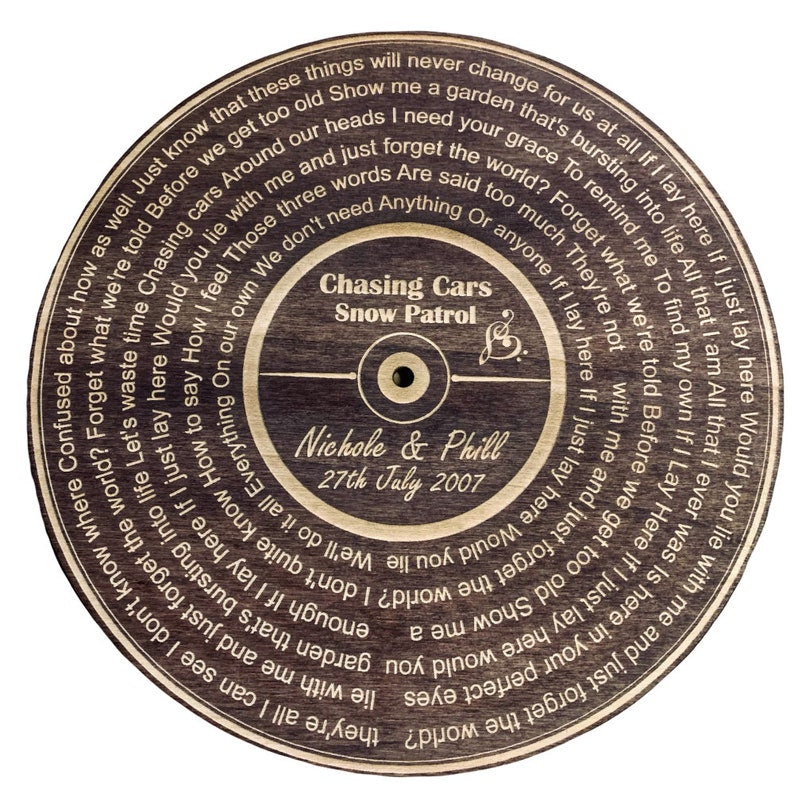 Custom Wooden Song Lyric Wall Art Record Personalised with Your Song & Names and Date - Wedding Wall Art, 5th Anniversary Gift, wood, Vinyl