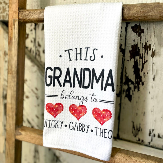 Personalized Grandma Microfiber Waffle Kitchen Towel: Custom Names Gift