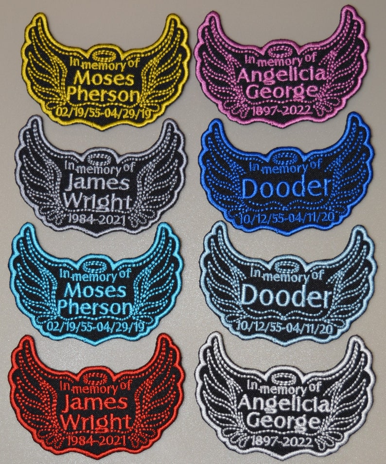 Personalized In Memory Angel Wings Embroidered Patch, Patch For Memory Cushions, Memory Pillows