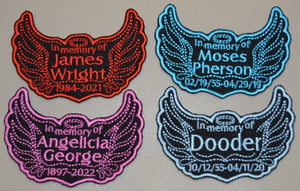 Personalized In Memory Angel Wings Embroidered Patch, Patch For Memory Cushions, Memory Pillows
