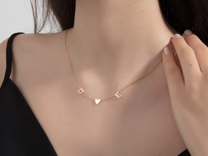 Gold Initial Necklaces, Couples Heart Necklace, Gold Name Necklace, Letter Necklace, Meaningful Gift For Moms, Gift For Mothers Day