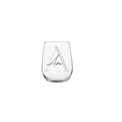 Personalised Name and Large Initial 15oz Stemless Wine Glass | Personalised Name and Age Wine Glass | Birthday Milestone | Wedding Gift