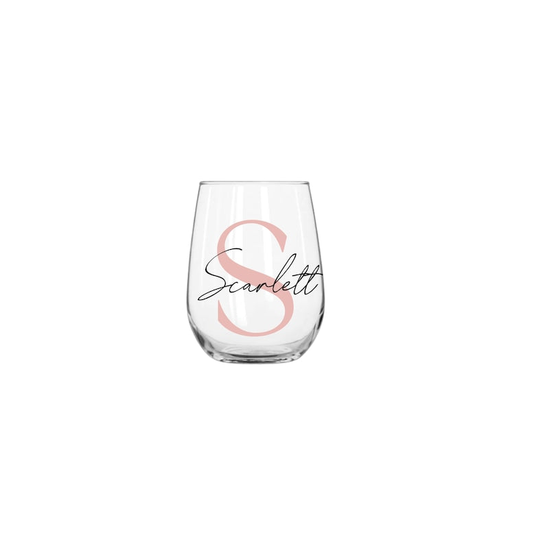 Personalised Name and Large Initial 15oz Stemless Wine Glass | Personalised Name and Age Wine Glass | Birthday Milestone | Wedding Gift