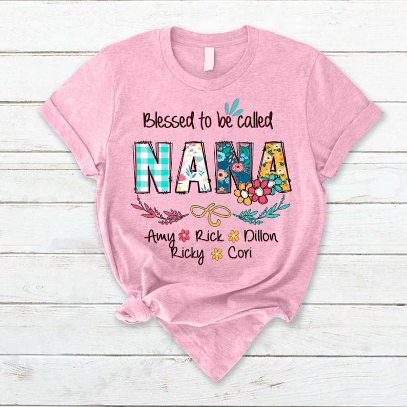 Personalized Grandma Shirt Custom Blessed To Be Called Nana Kids Art Flower Nana T-Shirt, Custom Grandma Tee with name, first time grandma