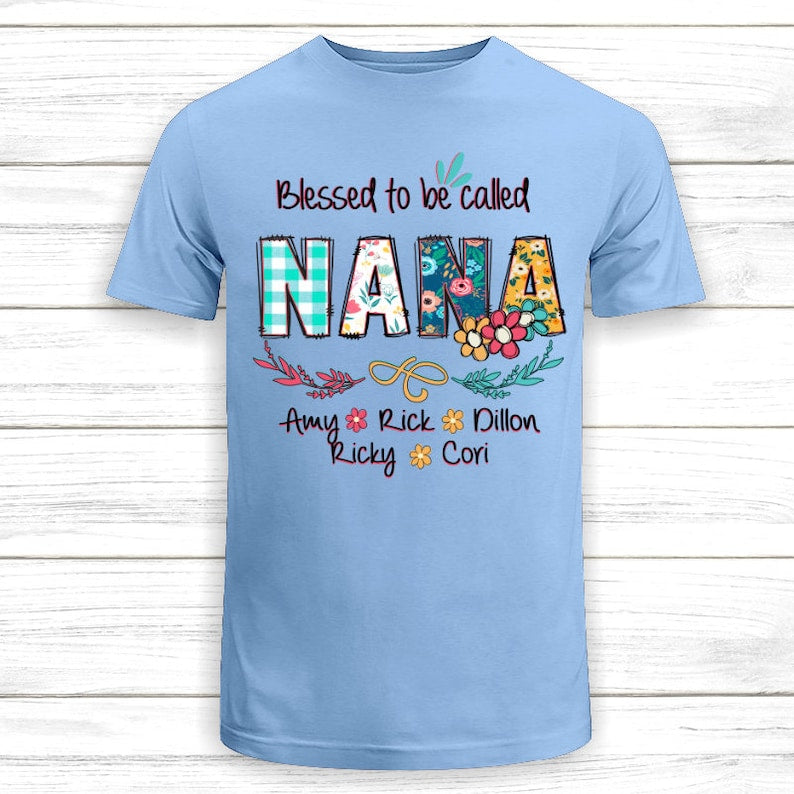 Personalized Grandma Shirt Custom Blessed To Be Called Nana Kids Art Flower Nana T-Shirt, Custom Grandma Tee with name, first time grandma
