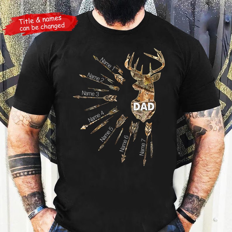 Personalized Hunting Dad Grandpa Shirt, Dad with Kids Names, Father Day Shirt, Customized Dad Hunting Tshirt, Deer Hunting Season Shirt