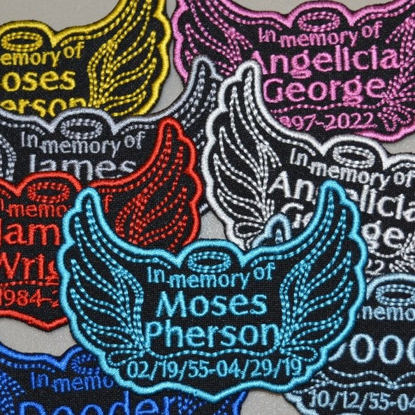 Personalized In Memory Angel Wings Embroidered Patch, Patch For Memory Cushions, Memory Pillows