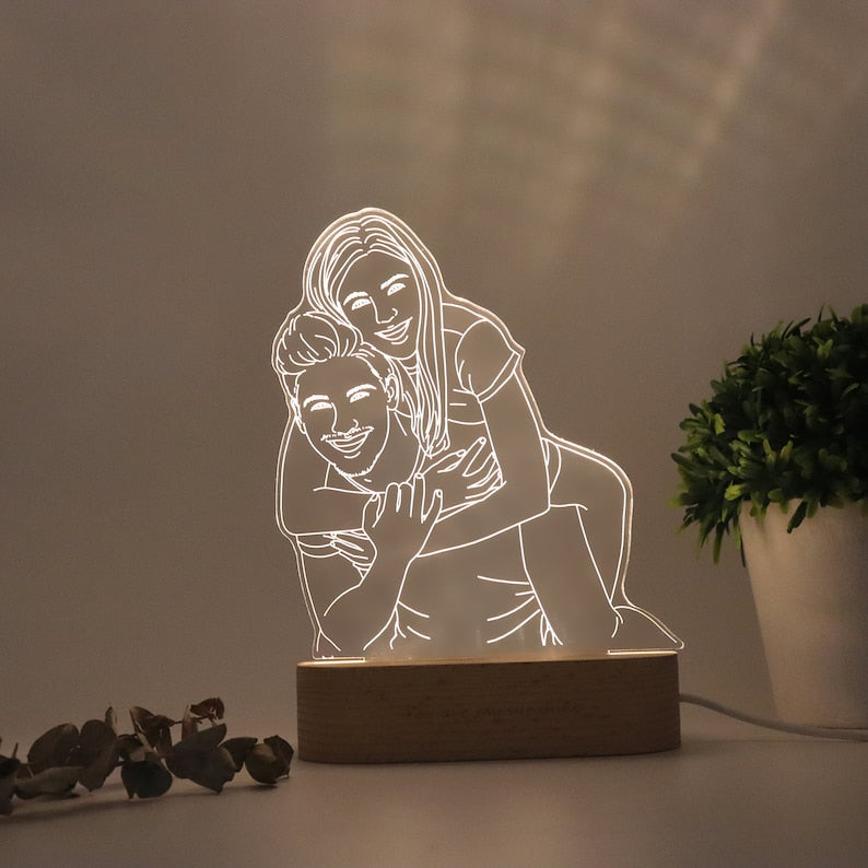 Personalized 3D Photo Lamp, Custom Picture Night Light, Line Art Photo Lamp, Engraved Portrait, Couples Gifts,Anniversary Gift,Wedding Gift