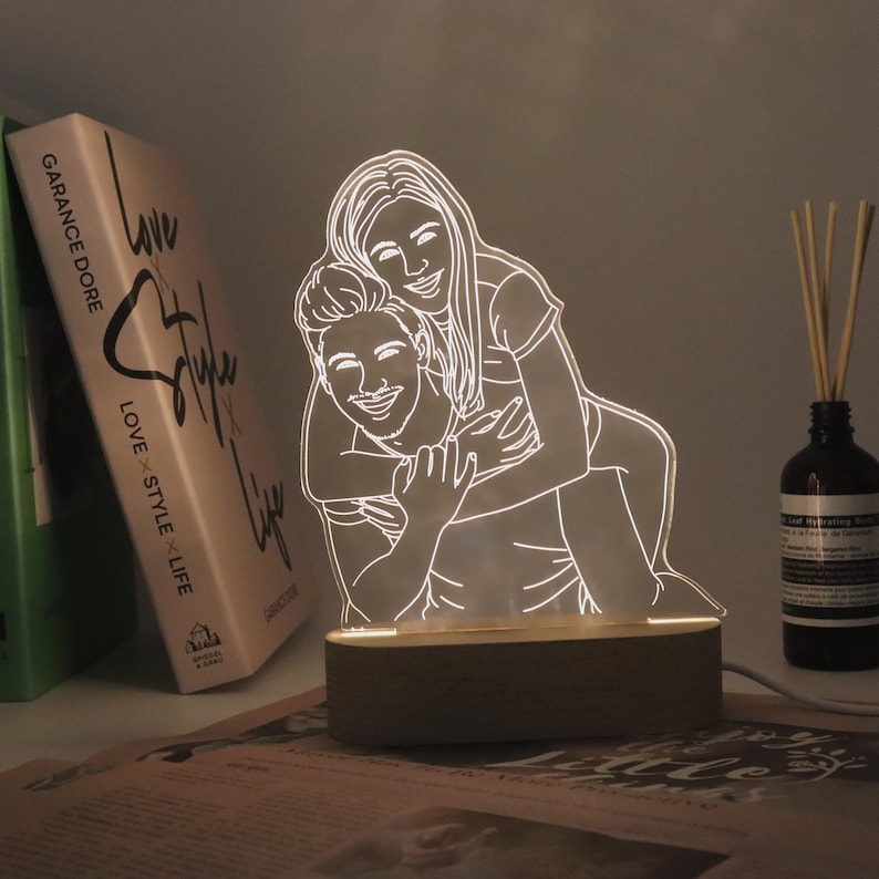 Personalized 3D Photo Lamp, Custom Picture Night Light, Line Art Photo Lamp, Engraved Portrait, Couples Gifts,Anniversary Gift,Wedding Gift
