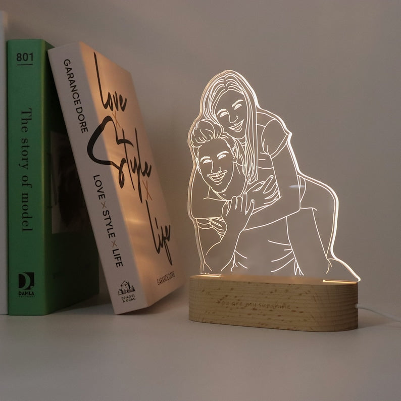 Personalized 3D Photo Lamp, Custom Picture Night Light, Line Art Photo Lamp, Engraved Portrait, Couples Gifts,Anniversary Gift,Wedding Gift
