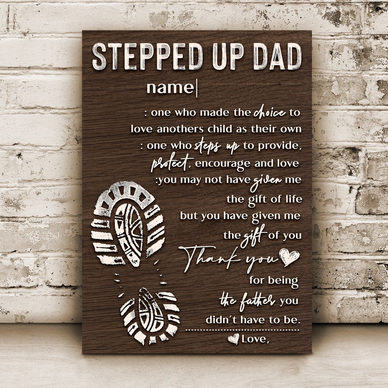 Personalized Stepped Up Dad Canvas, Father's Day Gifts From Kids Custom Canvas Sign, Step Dad Fathers Day Gift Sign, Bonus Dad Gift
