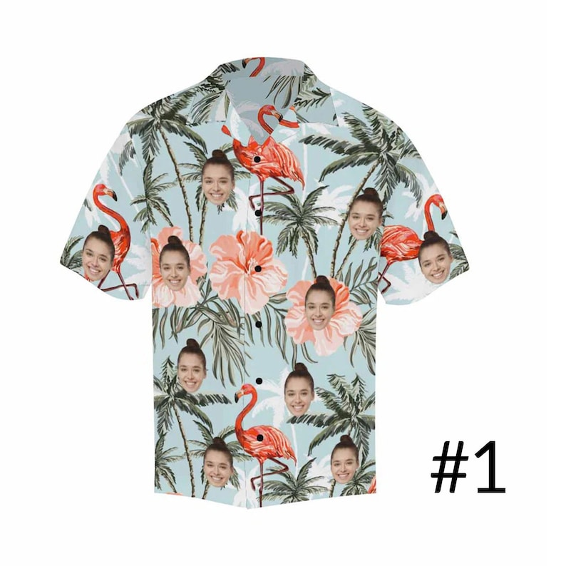 Men's All Over Print Hawaiian Shirt with Face, Custom photo Flamingo Shirts, Bachelor Party Shirts, Anniversary /Birthday/Vacation Gift