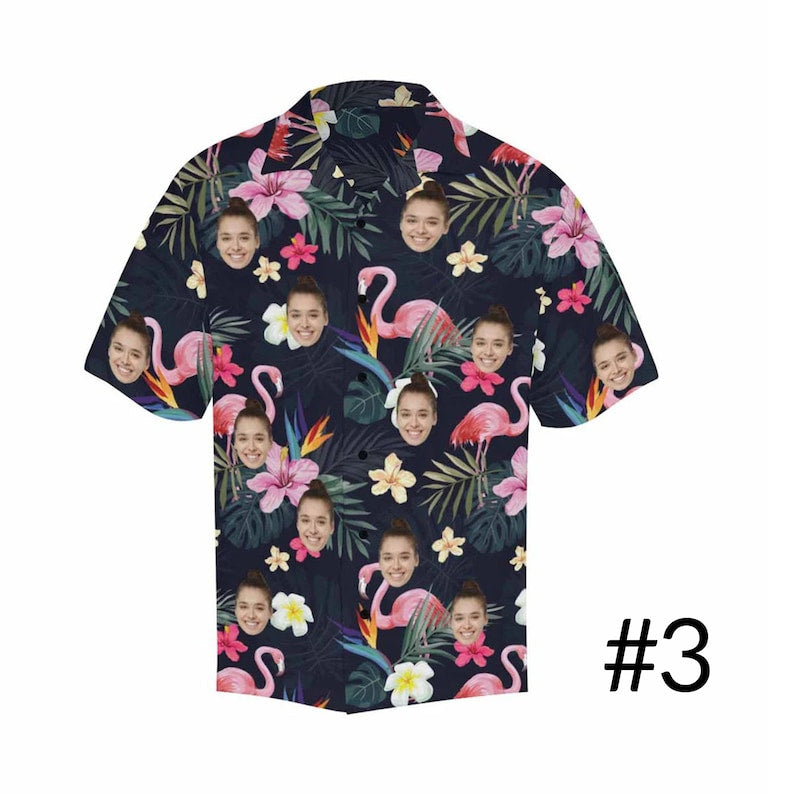 Men's All Over Print Hawaiian Shirt with Face, Custom photo Flamingo Shirts, Bachelor Party Shirts, Anniversary /Birthday/Vacation Gift