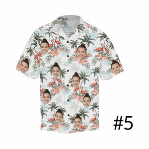 Men's All Over Print Hawaiian Shirt with Face, Custom photo Flamingo Shirts, Bachelor Party Shirts, Anniversary /Birthday/Vacation Gift