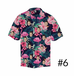 Men's All Over Print Hawaiian Shirt with Face, Custom photo Flamingo Shirts, Bachelor Party Shirts, Anniversary /Birthday/Vacation Gift