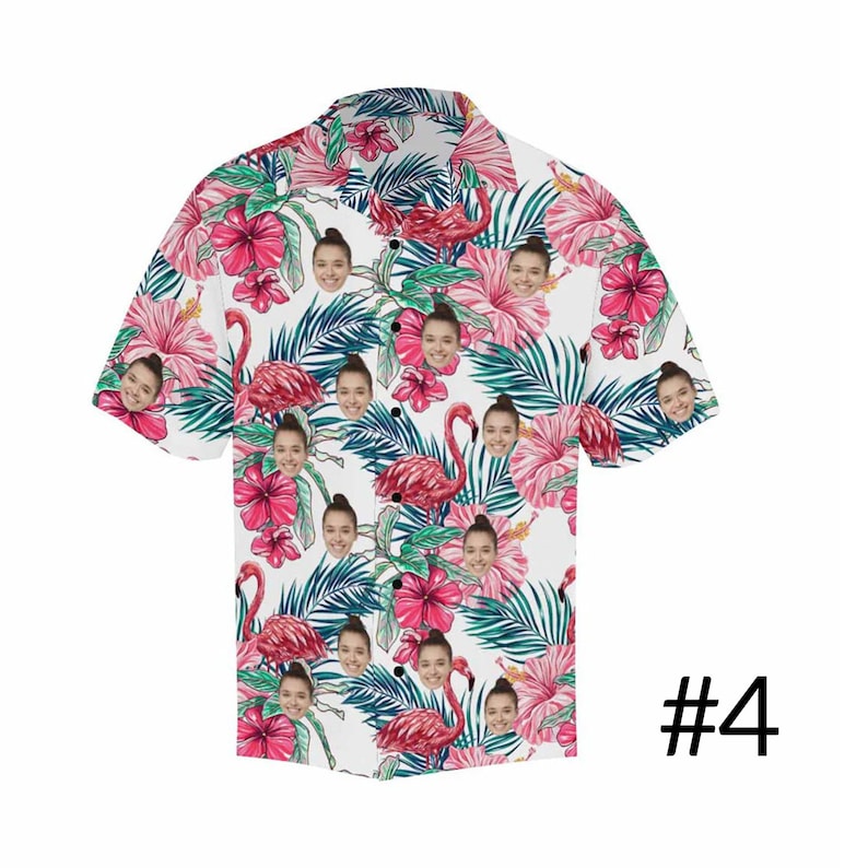 Men's All Over Print Hawaiian Shirt with Face, Custom photo Flamingo Shirts, Bachelor Party Shirts, Anniversary /Birthday/Vacation Gift
