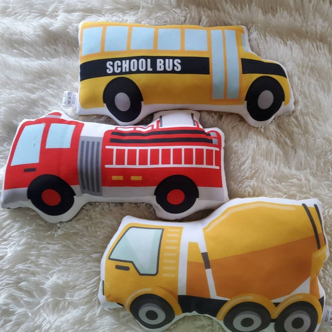 Firetruck Pillow, Schoolbus Pillow, Construction Truck Pillow, Garbage truck Decorative Pillow, Kids Room Decor, Boys Decor