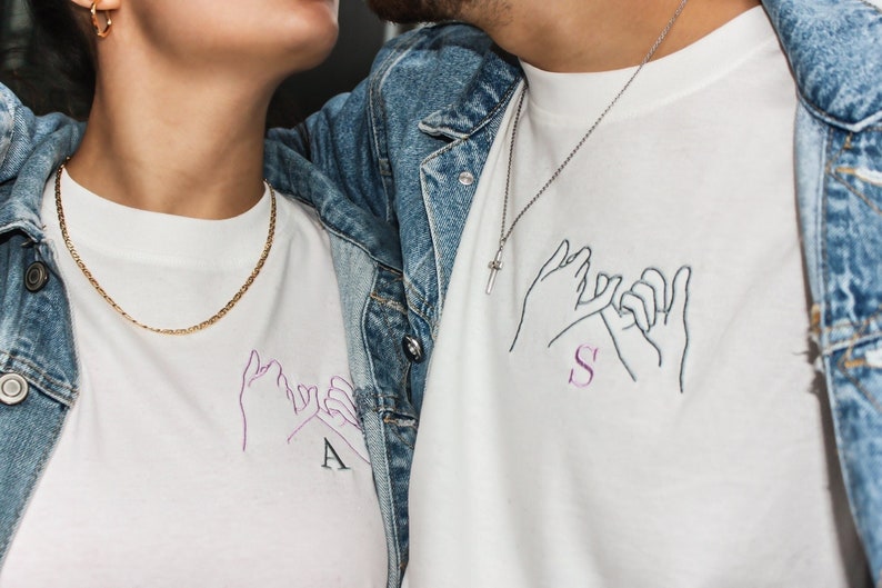 Personalized Pinky Promise Partner Embroidered T-Shirt | Birthday Gift | Gift for Partner