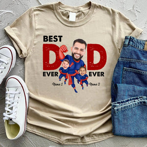 Custom Super Dad Best Dad Ever Shirt, Personalized Photo Dad And Kids Face Shirt, Funny Father Gift