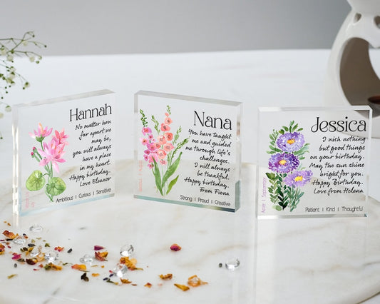 Birthday Gift Birth Flower | Personalised Birth Flower Plaque | Personal Birth Flower | Gift For Her | Age Gift, 18th 21st 30th 50th 60th