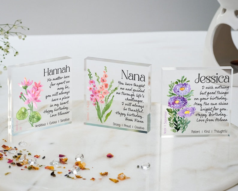 Birthday Gift Birth Flower | Personalised Birth Flower Plaque | Personal Birth Flower | Gift For Her | Age Gift, 18th 21st 30th 50th 60th