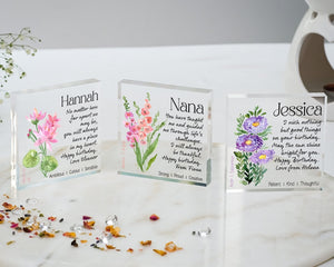 Birthday Gift Birth Flower | Personalised Birth Flower Plaque | Personal Birth Flower | Gift For Her | Age Gift, 18th 21st 30th 50th 60th