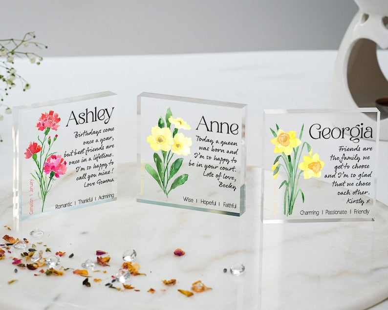 Birthday Gift Birth Flower | Personalised Birth Flower Plaque | Personal Birth Flower | Gift For Her | Age Gift, 18th 21st 30th 50th 60th