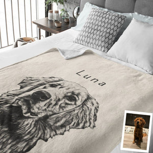 Custom Pet Pen Art Portrait Blanket, Personalized Dog Photo Throw Blanket