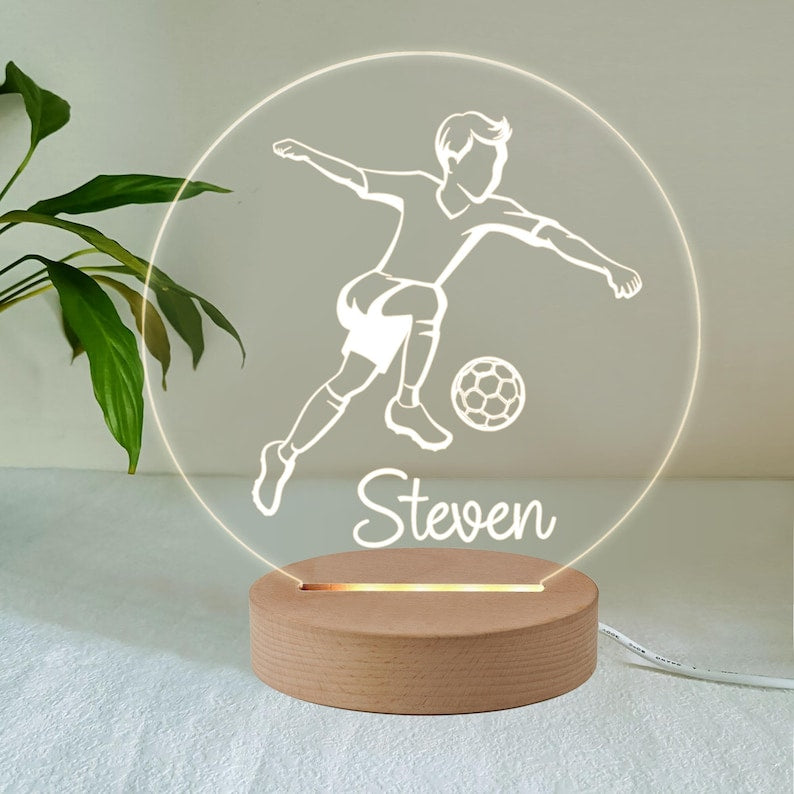 Personalized LED Desk Table Lamp Soccer Ball Design Night Light Custom football gifts for boys Birthday gifts for boys 7 Colours Flashing