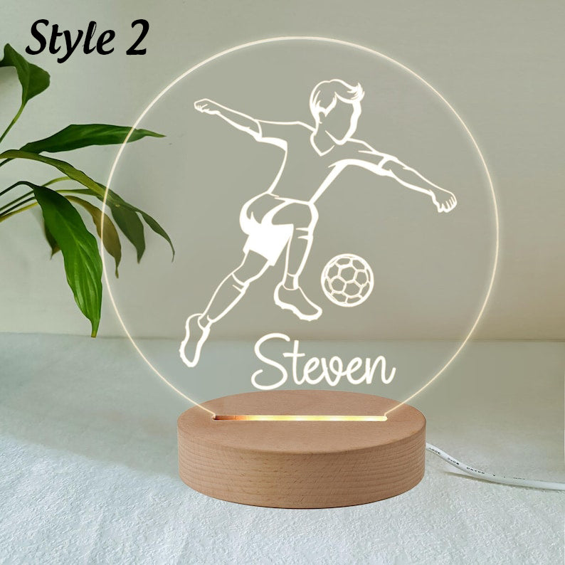 Personalized LED Desk Table Lamp Soccer Ball Design Night Light Custom football gifts for boys Birthday gifts for boys 7 Colours Flashing
