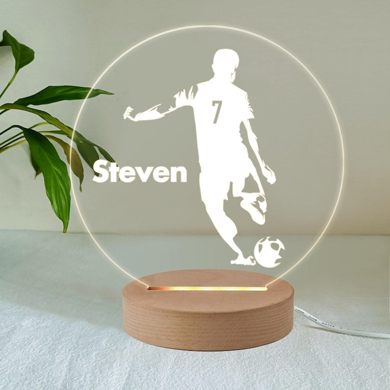 Personalized LED Desk Table Lamp Soccer Ball Design Night Light Custom football gifts for boys Birthday gifts for boys 7 Colours Flashing