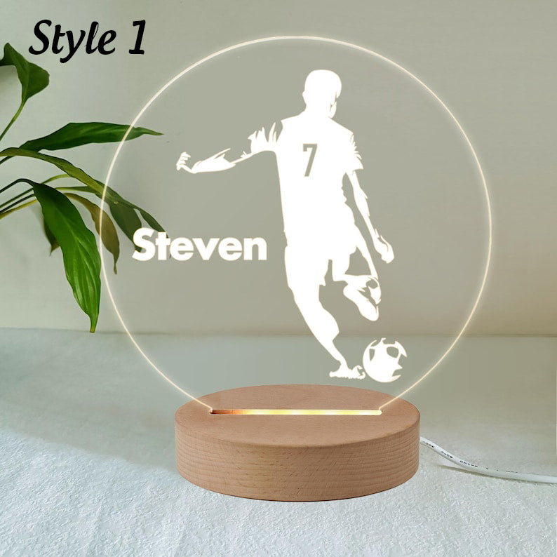 Personalized LED Desk Table Lamp Soccer Ball Design Night Light Custom football gifts for boys Birthday gifts for boys 7 Colours Flashing