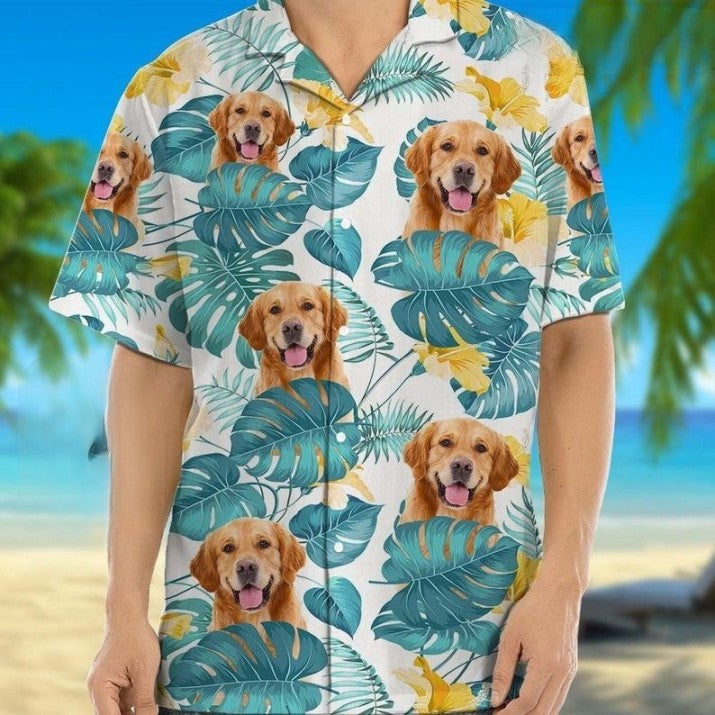 Personalized Photo Upload Dog Men's Hawaiian Shirt, Personalized Dog Face Shirt, Personalized Hawaiian Shirt, Hawaiian Aloha Shirt